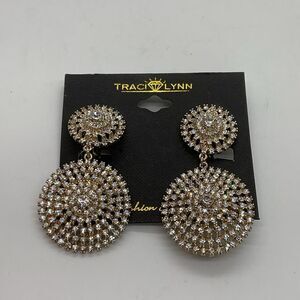 Traci Lynn Gold Toned and Rhinestone Statement Clip On Earrings